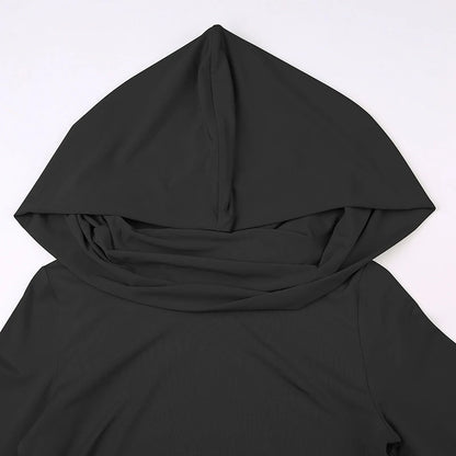 Women's Hooded Crop Tops Autumn Solid Color Long Sleeve Cowl Neck Slim Fit Short T-Shirt Streetwear Sporty Basics Tees