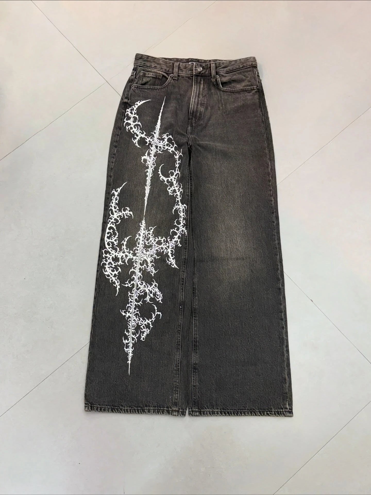 Y2K Hip-hop Jeans Vintage Straight Leg Denim Pants Streetwear Graffiti Print Casual Wide Leg Trousers Baggy Daily Wear Jeans