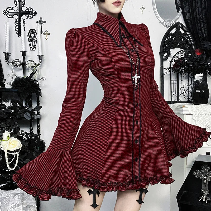 Women's Plaid Tie-Up Shirt Mini Dress