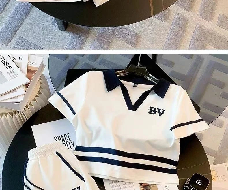 Salt Series Street Sle Sportswear Women's Summer 2026 Faion Set ort orts Casual Two-Piece Suit V-Ne Loose Fit Polye...