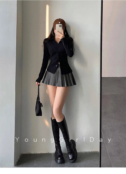  Pleated Skirt with Shorts Women Sexy High Waist White Black A-line Korean Gyaru Mini Tennis Skirt School Girl Summer