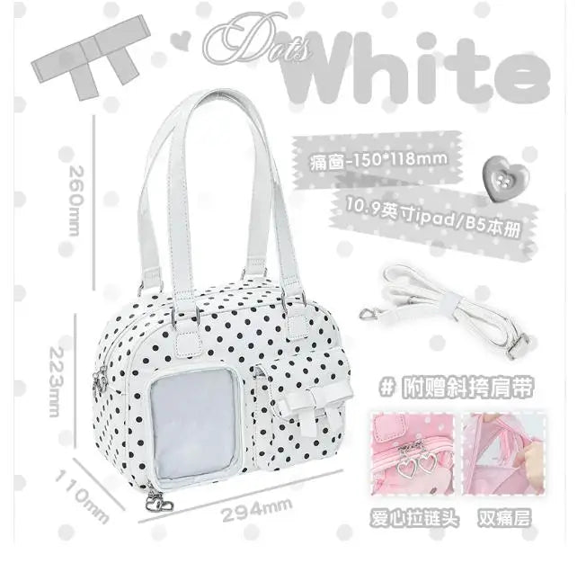 Japanese New Girls Silver Shoulder Bag Large Capacity Ribbon Itabag Student Women's Satin Messenger Bag Leather Backpacks