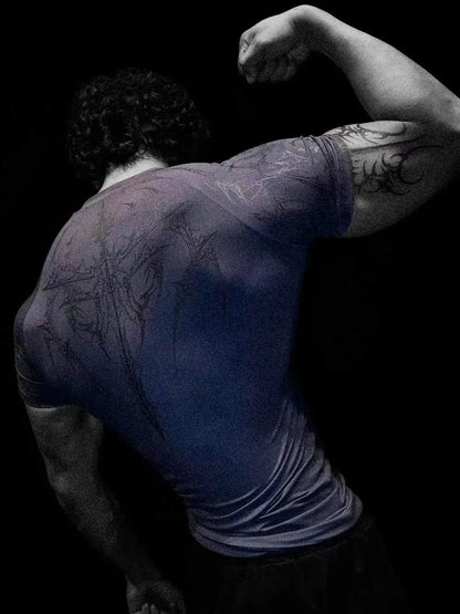 Gothic Battle Axe Short Sleeved Men's Quick Drying Stretch Fitness Suit For Summer Sports With Tight Compression Cuffs T-shirt