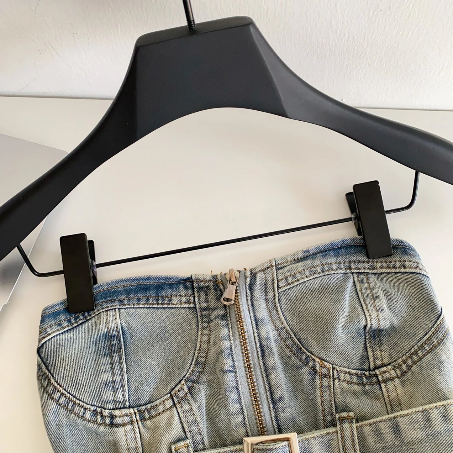 SINGREINY Vintage Denim Strapless Camis Backless Irregular Raw Hem Slim Distressed Crop Top Ladies Sashes Sexy Club Lingerie Top