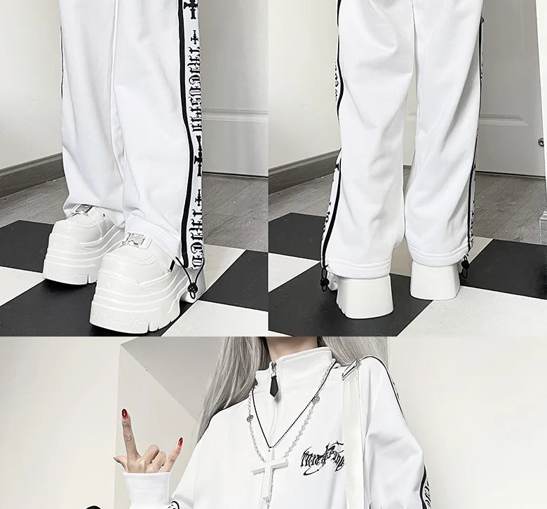 Original Printed Subculture Dark Loose Tracksuit Top and Pants Set Women's Outfits Oversized Stand Collar Zipper Sweatshirts