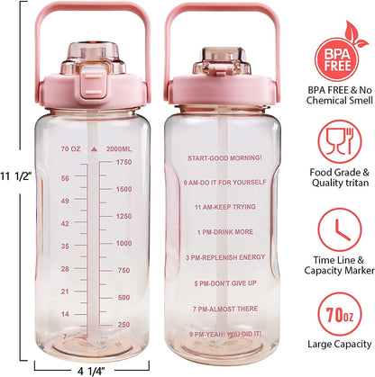 Half Gallon Water Bottle with Sleeve 64 OZ 2000ML Motivational Water Bottle with Straw & Time Marker to Drink