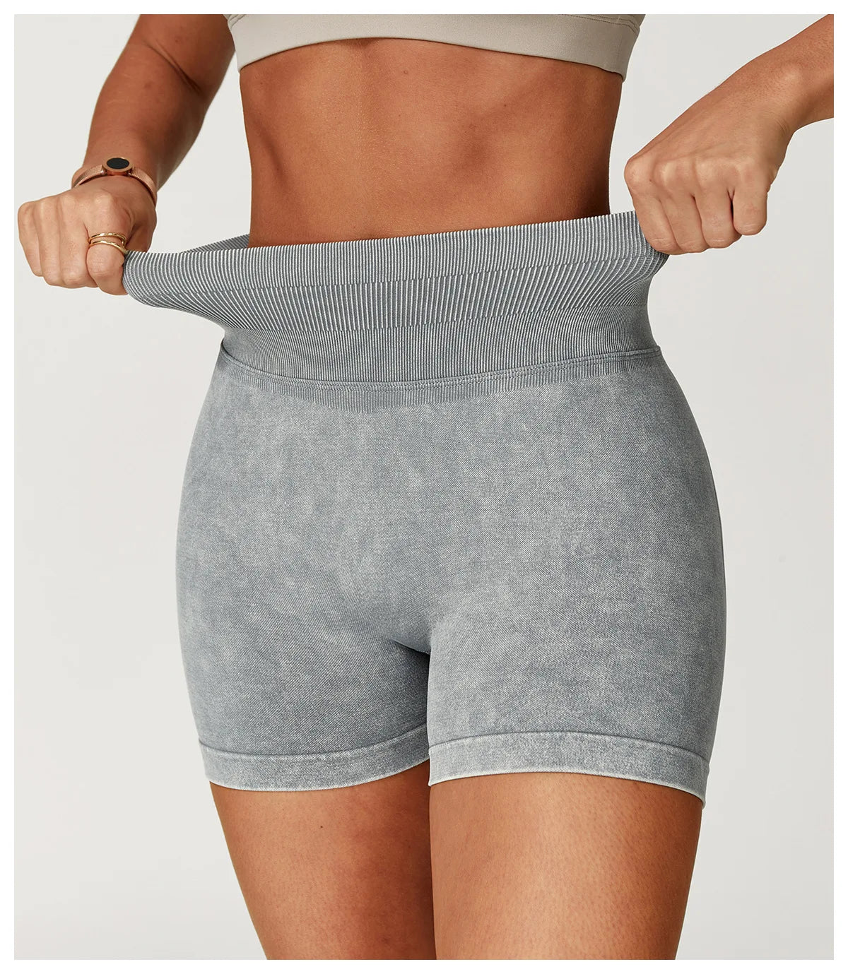 Apex Ritual – レディースハイウエストヨガショートパンツ – サンドウォッシュ スクワットプルーフ トレーニングショートパンツ