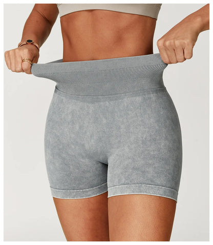 Apex Ritual – レディースハイウエストヨガショートパンツ – サンドウォッシュ スクワットプルーフ トレーニングショートパンツ