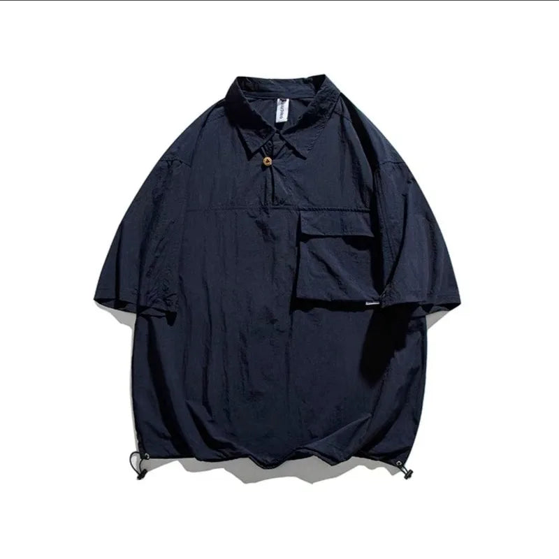 2024 New Summer Japanese Mens Set Harajuku Mid Sleeved Trendy Shirt+ Wide-leg Cargo Pants 2-pcs Thin Casual College Male Suit
