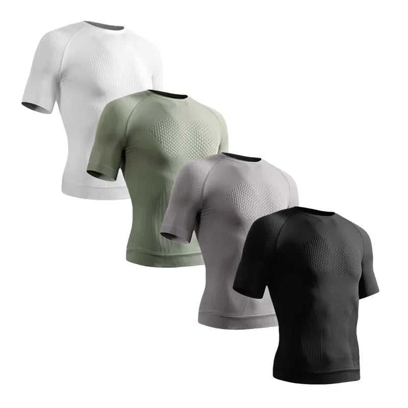 Summer Men Short Sleeve T-Shirt Breathable Compression Gym Running T Shirt Man Casual Tops Seamless Fitness Shirts Man Clothing