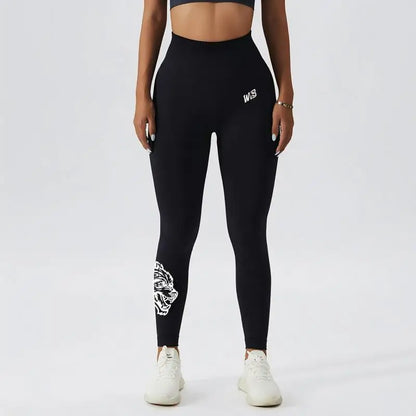 New high-waisted women's printed fitness yoga pants wolf head pattern buttocks tight sports high-elastic fitness leggings.