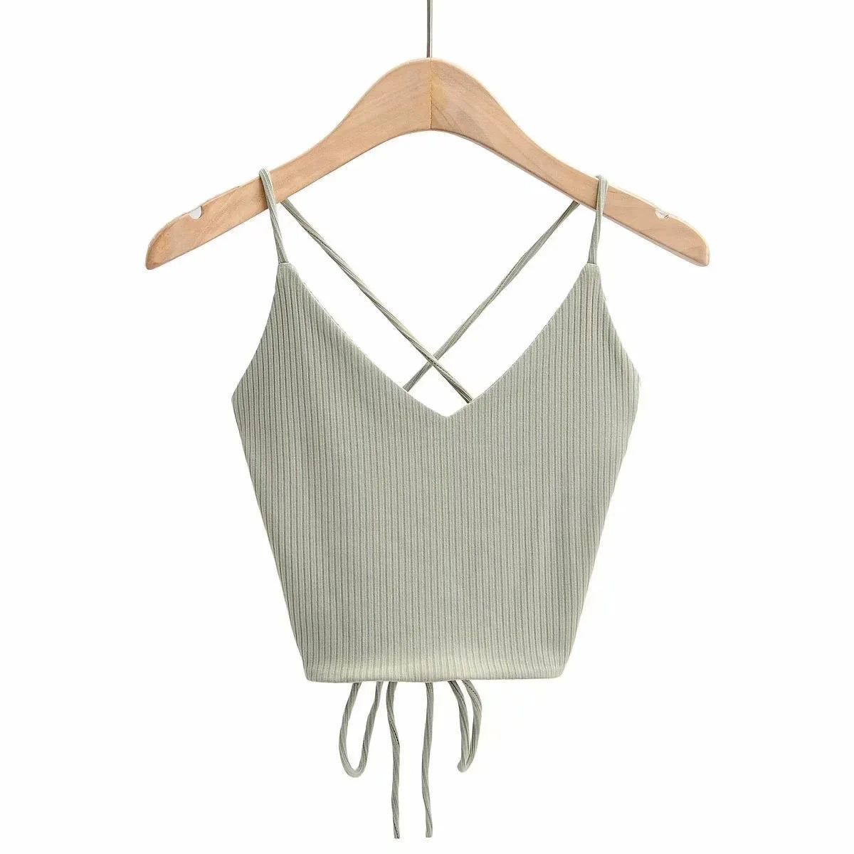 Women's Ribbed Lace-Up Halter Crop Top