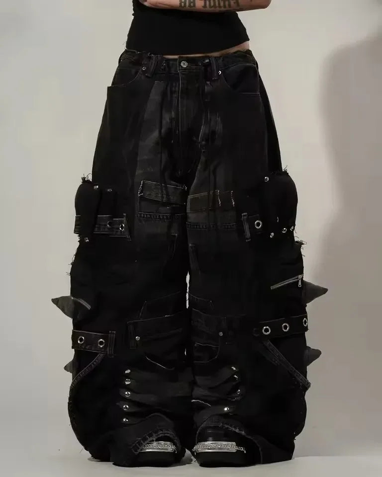 Women's Y2K Distressed Multi-Pocket Cargo Jeans