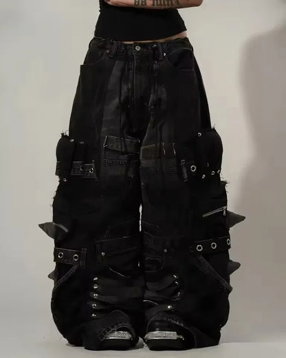 Women's Y2K Distressed Multi-Pocket Cargo Jeans