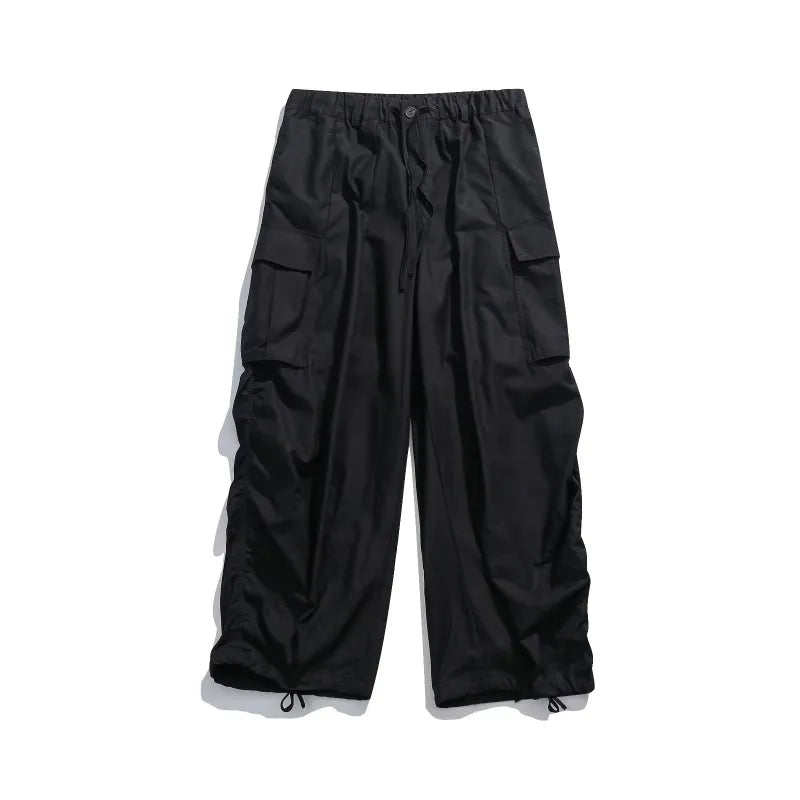 2024 New Summer Japanese Mens Set Harajuku Mid Sleeved Trendy Shirt+ Wide-leg Cargo Pants 2-pcs Thin Casual College Male Suit