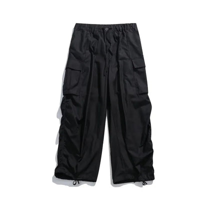 2024 New Summer Japanese Mens Set Harajuku Mid Sleeved Trendy Shirt+ Wide-leg Cargo Pants 2-pcs Thin Casual College Male Suit