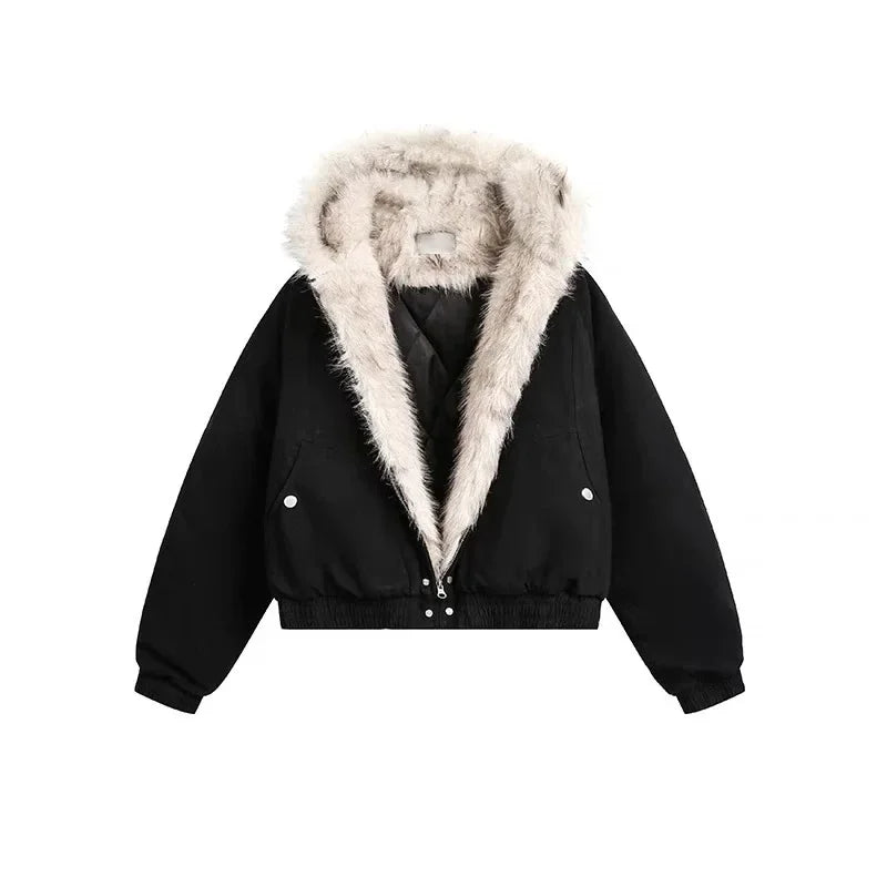 Winter men's cotton jacket with fur collar eagle embroidery and tie-dye design outdoor style jacket thickens and comfortable