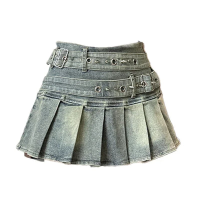 Women's Y2K Low-Rise Studded Denim Skirt