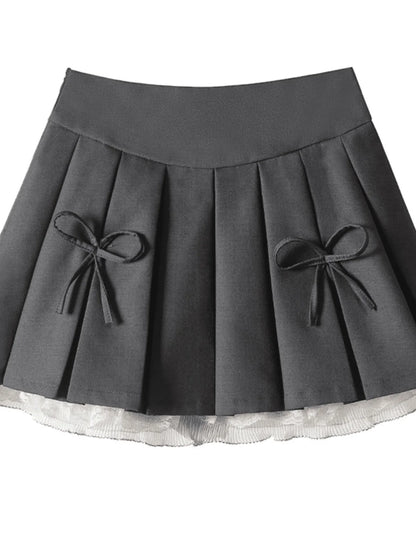 Sweet  Knot Pleated High Waist f Skirt Women's 2024 New Sle Splice Lace Sexy A-Line ort Skirt Commute Korean ...