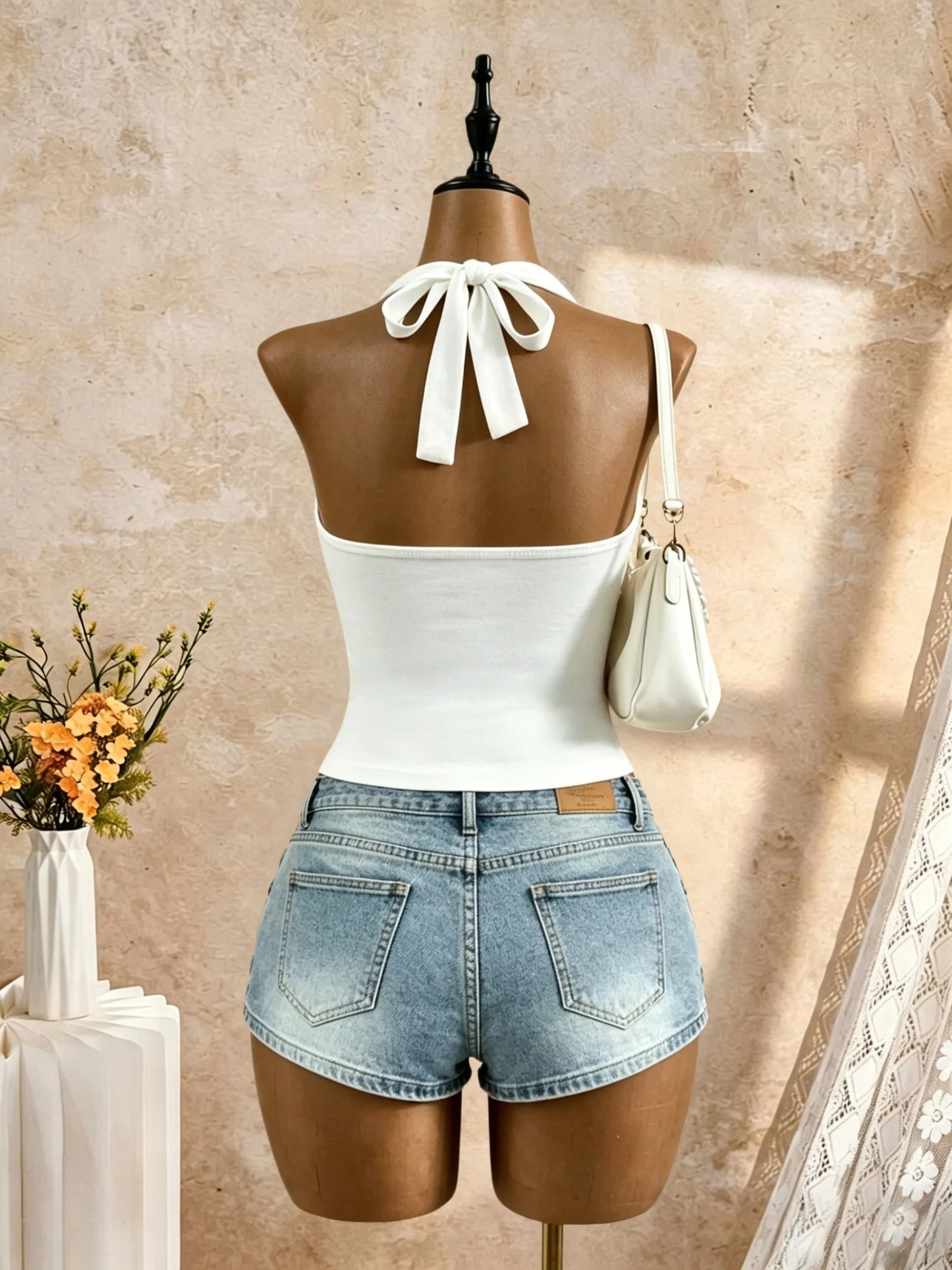 Women's Y2K Ruched Halter Crop Top