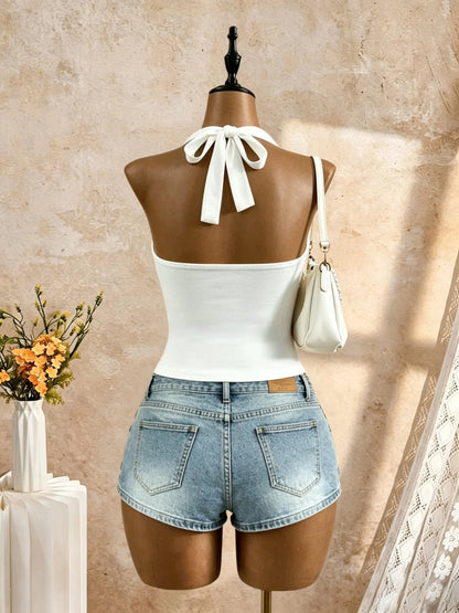 Women's Y2K Ruched Halter Crop Top