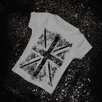 2026 Vintage Gothic Cross Hot Stamping Style Harajuku Round Neck T-Shirt Slim Fit Short Top