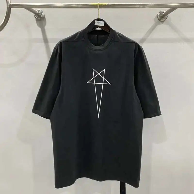 HKSH Spring Summer New Men's Tide Dark Cotton Form Five Star Printed Pattern Cotton T-shirts Half Sleeve Women Chic Tees HK2006