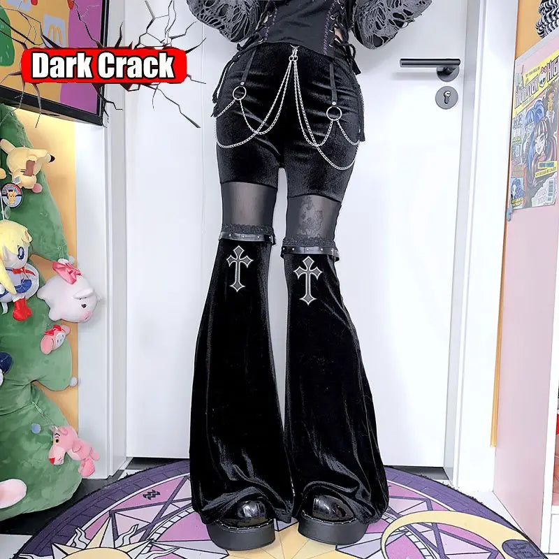Punk Women’sY2k Gothic Harajuku Lolita Spicy Girls Halloween European  American Street Versatile Cross Loudspeaker Casual Pants