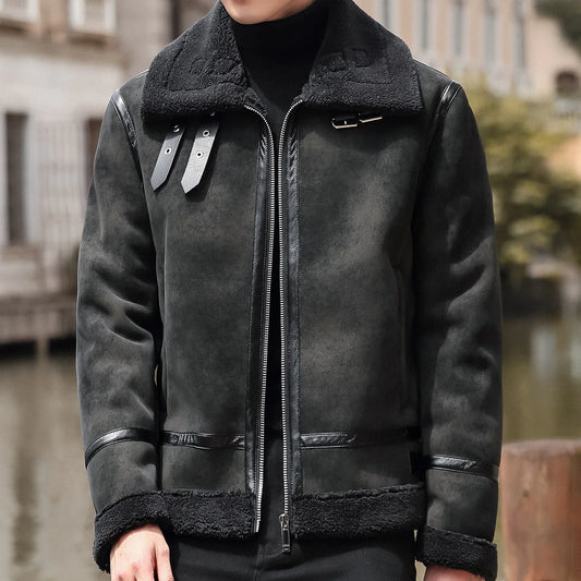 Men's Slim Fit Faux Fur Leather Jacket
