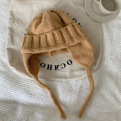 New Winter Cute Candy Colors Knitted Cap Fashion for Women Skullies Beanies Outdoor Windproof Thickened Warm Ear Protection Hat