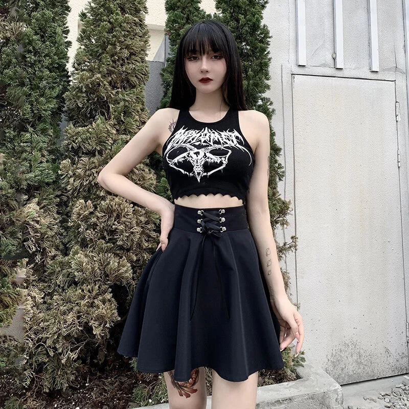 FICHOR Black Checkered Women's Gothic Skirt Women Pleated Spring Autumn Girl Hip Hop Female Punk Goth Mini Skirt Clubwear
