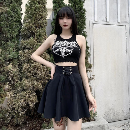 FICHOR Black Checkered Women's Gothic Skirt Women Pleated Spring Autumn Girl Hip Hop Female Punk Goth Mini Skirt Clubwear