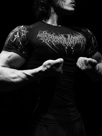 Breathedivinity Men's T-shirt - American Dark Style, Fitness and Sports Wear, Quick-Drying, Breathable, Compression Short Sleeve