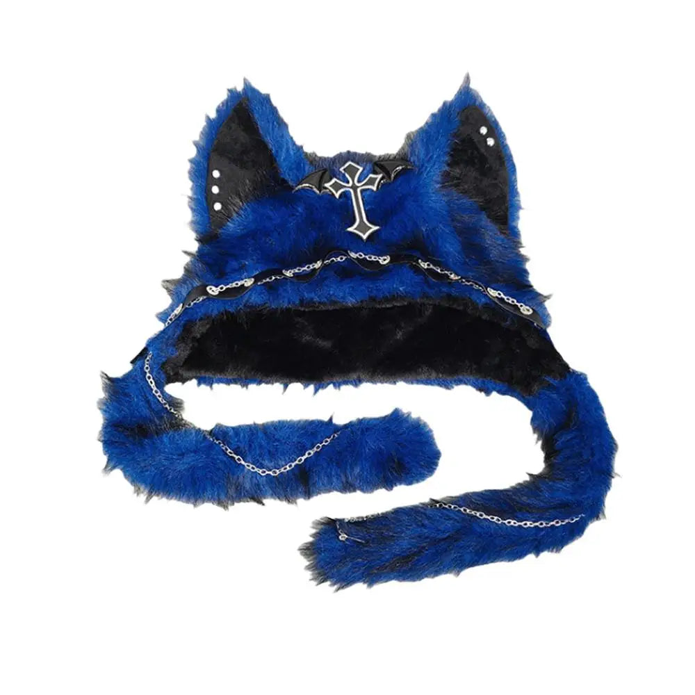 Winter Plush Beanie Hats Punk Wolf Furry Ear Protection Outdoor Windproof Caps Couples Headwear Gothic Dark Fursuit Cosplay Prop
