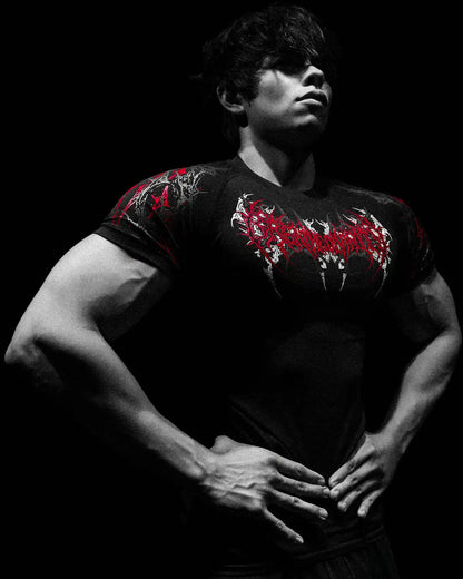 Breathedivinity Men's T-shirt - American Dark Style, Fitness and Sports Wear, Quick-Drying, Breathable, Compression Short Sleeve