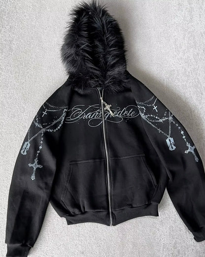 Men's Y2K Gothic Cross-Zip Mask Hoodie