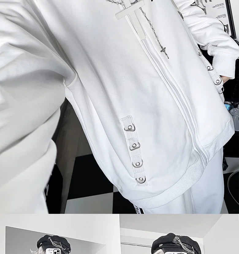 Original Printed Subculture Dark Loose Tracksuit Top and Pants Set Women's Outfits Oversized Stand Collar Zipper Sweatshirts