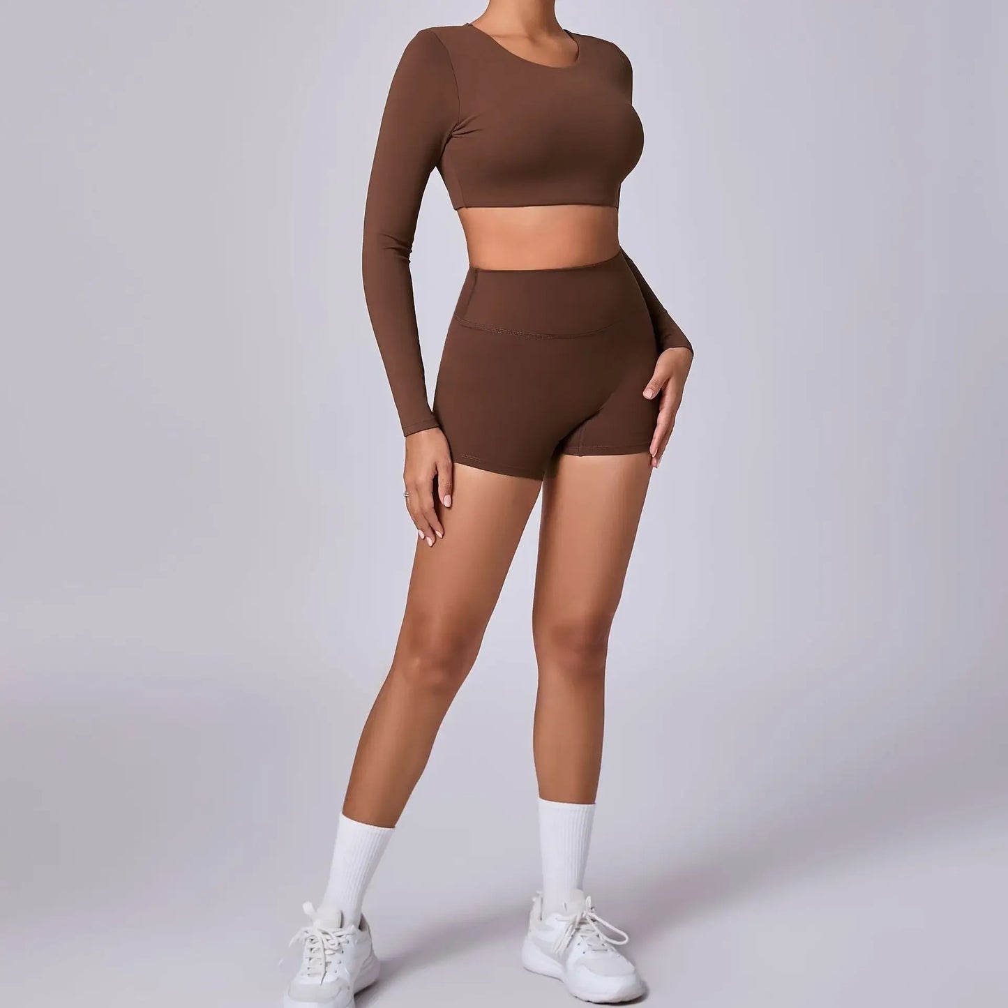 Crop Top Women Long Sleeve Tees 2026 Gym Shirt Padding Sports T-shirts Push Up Yoga Clothing Black White Blue Coffee Gray Navy
