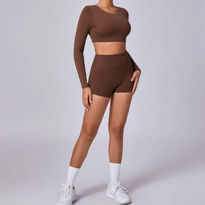 Crop Top Women Long Sleeve Tees 2026 Gym Shirt Padding Sports T-shirts Push Up Yoga Clothing Black White Blue Coffee Gray Navy