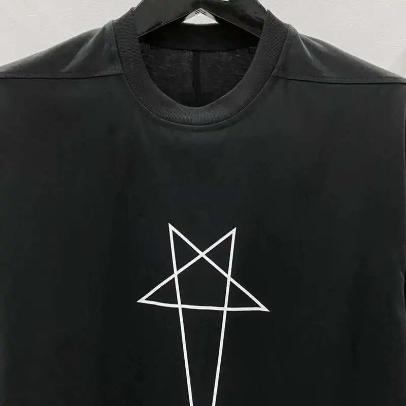 HKSH Spring Summer New Men's Tide Dark Cotton Form Five Star Printed Pattern Cotton T-shirts Half Sleeve Women Chic Tees HK2006