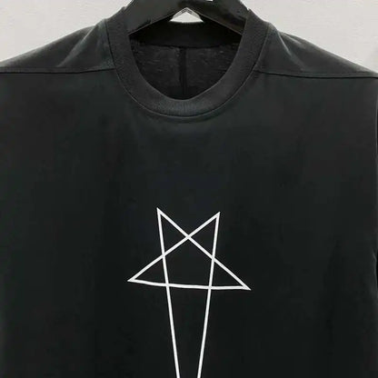 HKSH Spring Summer New Men's Tide Dark Cotton Form Five Star Printed Pattern Cotton T-shirts Half Sleeve Women Chic Tees HK2006