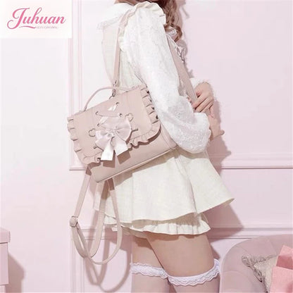 Mine Department Lolita Women's Bag Bow Control Strap Love Handbag Sweet Cute One Shoulder Oblique Span Women's Student Backpack