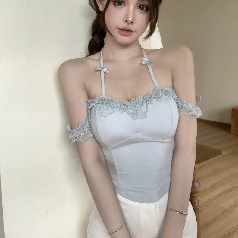Women's Blue Lace Strap Tank Top