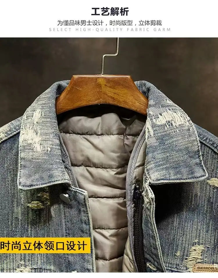 Spring Autumn New American Denim Coats Set Classic  retro Cowboy Jeans Trendy Two-Piece Sets Versatile Outerwear Casual Jacket