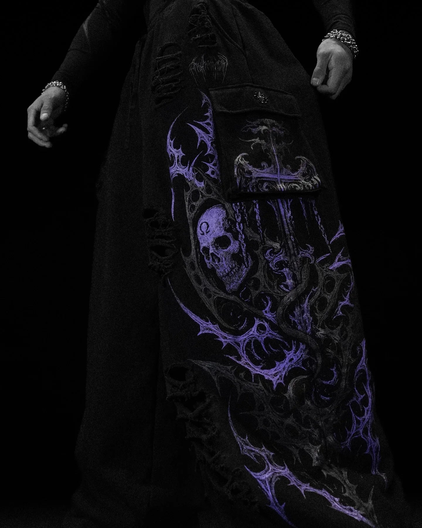 Ripped Baggy Jeans Cotton Patch Dyed Skull Pattern Y2k Mens Jeans Goth Punk Wide Leg Casual Pants Hip Hop Trousers Men Clothing