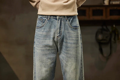 KSTUN Light Blue Baggy Pant Men Wide Leg Jeans Loose Straight Casaul Streetwear Vintage Men's Trousers 100% Cotton Large Size 40