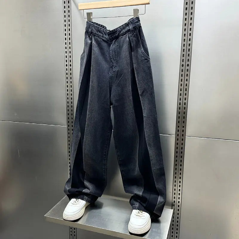 Loose Wide Leg Folded Hip Hop Jeans Harajuku Streetwear Trousers High Quality Luxury Brand Men Clothing