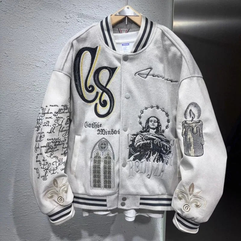 Embroidery Baseball Bomber Jacket Men Spring Autumn Varsity Jacket Spliced Leather Sleeves Streewear Baseball Coats Men Clothes