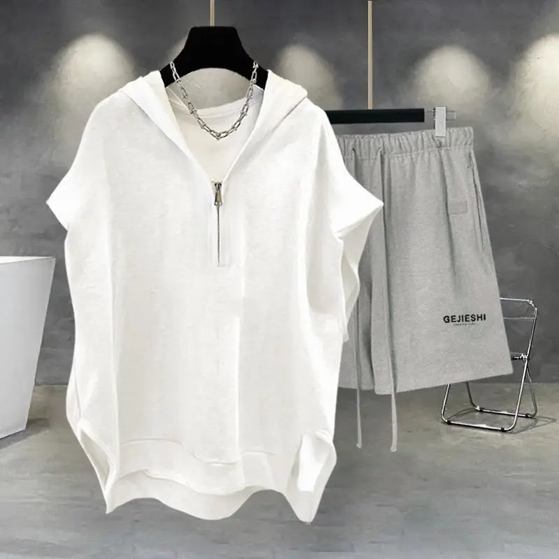 Korean Large Size Casual Sports Shorts Single Piece/suit Men Trend All-match Fashion Straight Leg Loose Half Pants Streetwear