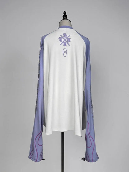 Japanese Harajuku Streetwear Co-branded Subculture Tattoo Embroidery Flame Long Sleeve Oversized Sleeve T-Shirt